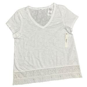 Wilt Women’s Short Sleeve Lace V-Neck Tee White Size Medium NWT